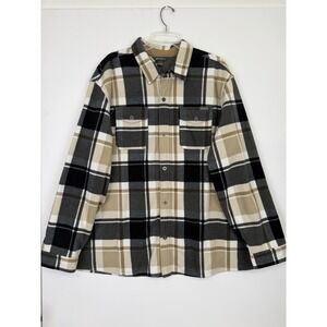 Eddie Bauer Men's Faux Shearling-Lined Thermal Shacket black, beige plaid 2XL